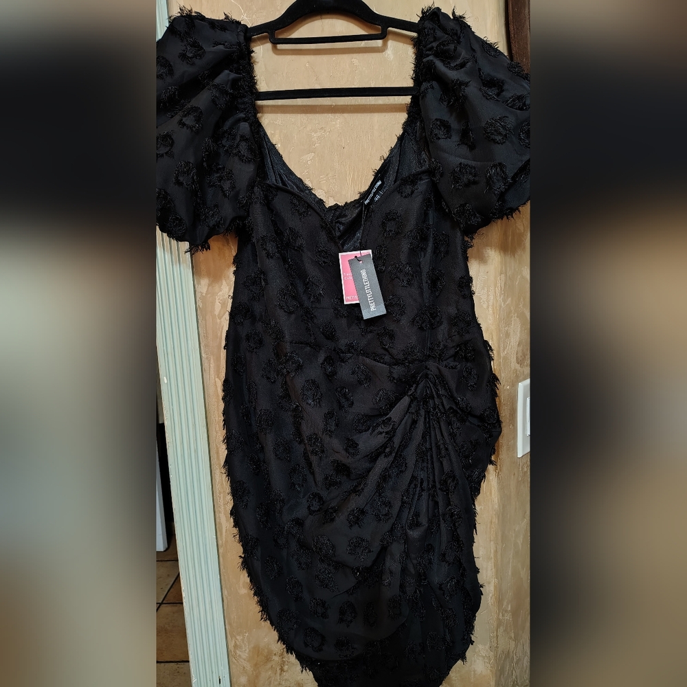 PrettyLittleThing Black Textured Mini Dress